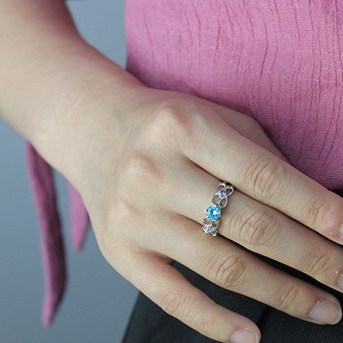 Customised Infinity Promise Solid White Gold Ring With Name Birthstone for Her