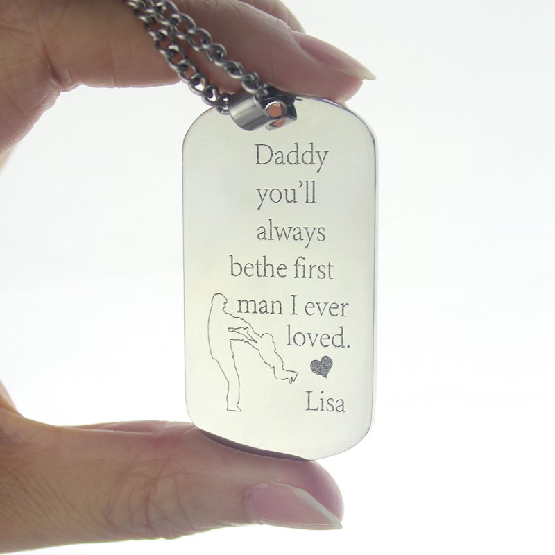 Solid Gold Father's Love Dog Tag Name Necklace