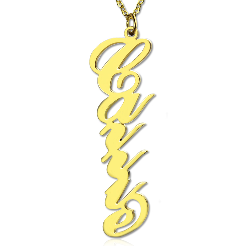 Vertical Carrie Name Plate Necklace - 18CT Gold
