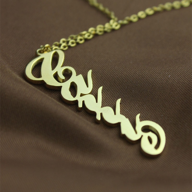 Vertical Carrie Name Plate Necklace - 18CT Gold