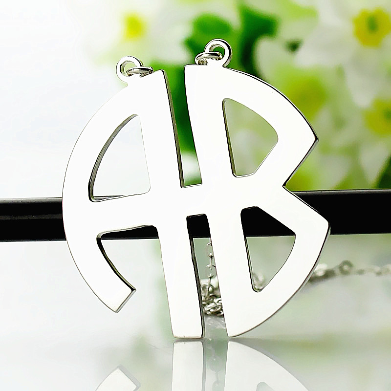 Solid Gold PersonailzedTwo Initial Block Monogram Pendant