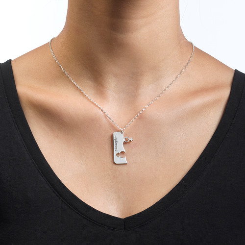 Solid Gold Engraved His and Hers Necklace for Couples