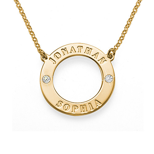 Solid Gold Engraved Karma Necklace with Two Crystals