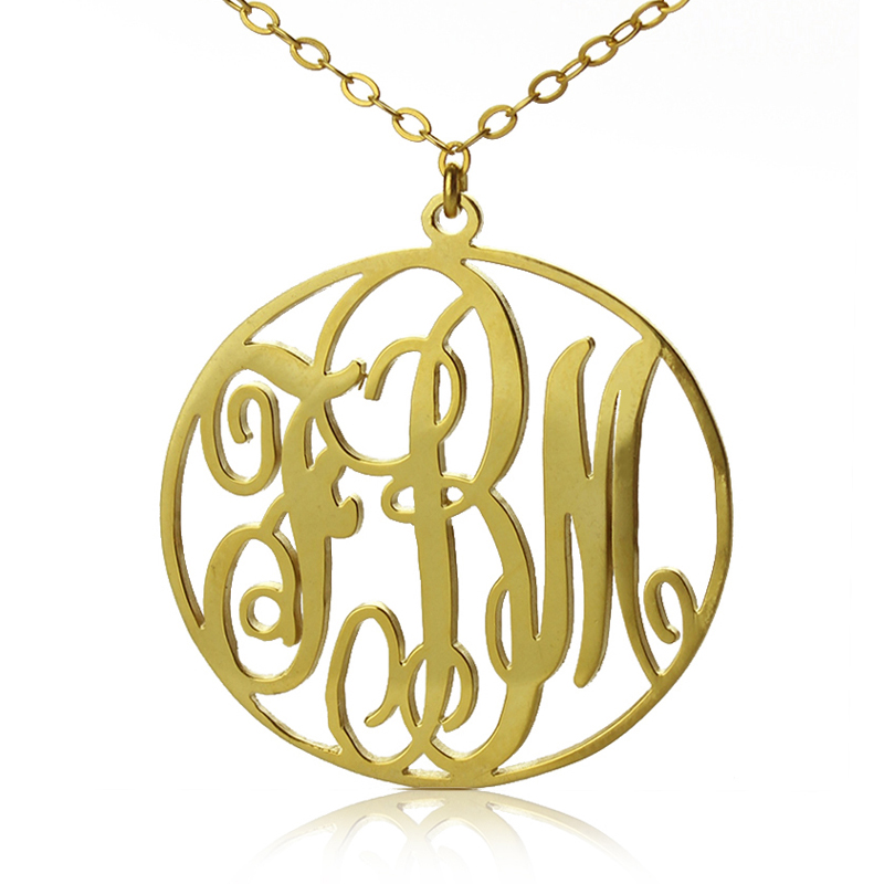 18CT Gold Circle Initial Monogram Necklace