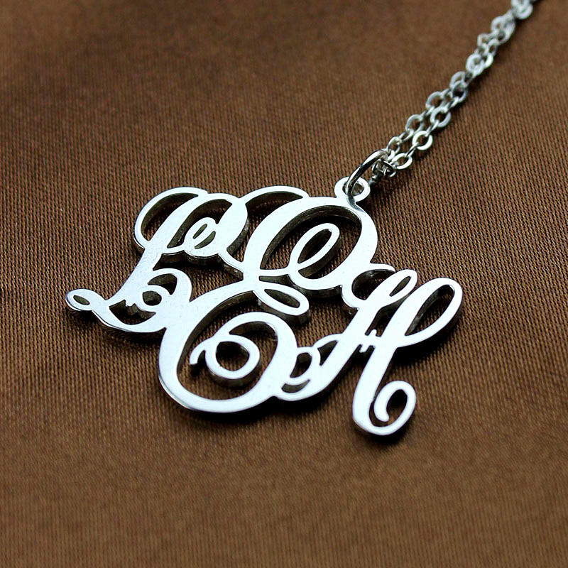 Personalised Vine Font Initial Monogram Necklace 18CT White Gold