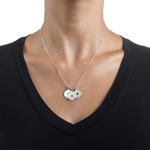 Solid Gold Mother's Disc and Birthstone Necklace
