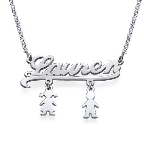 Solid Gold Mummy Name Necklace with Kids Charms