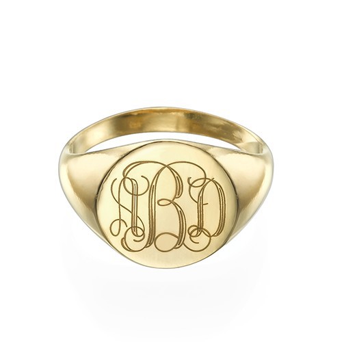 Signet Solid White Gold Ring with Engraved Monogram