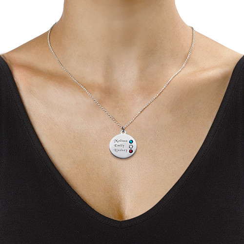 Solid White Gold Birthstone Name Necklace for Mum Inscriptions