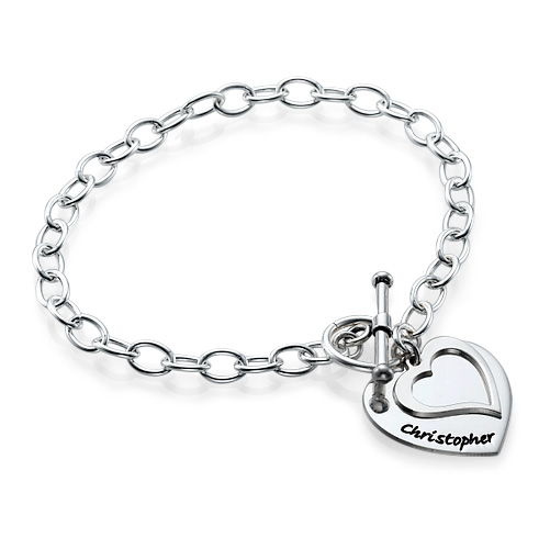 18CT White Gold Double Heart Charm Bracelet/Anklet
