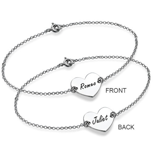 18CT White Gold Engraved Heart Couples Bracelet/Anklet