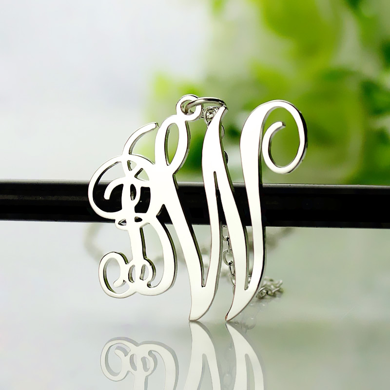 Solid White Gold Birthstone Circle Monogram Necklace