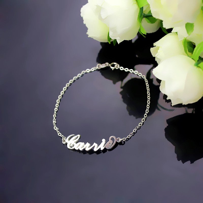 Personalised 18CT White Gold Carrie Name Bracelet