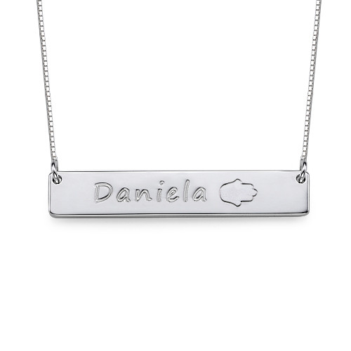 Solid White Gold Bar Name Necklace with Icons