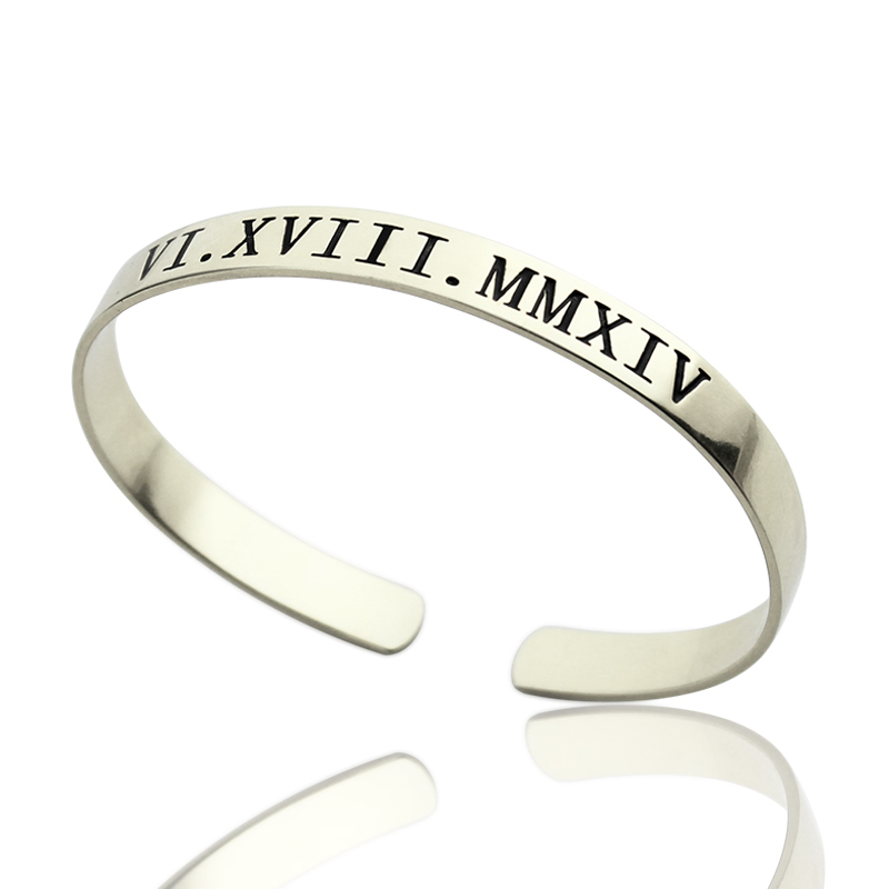 Solid Gold Roman Numeral Date Cuff Bracelet
