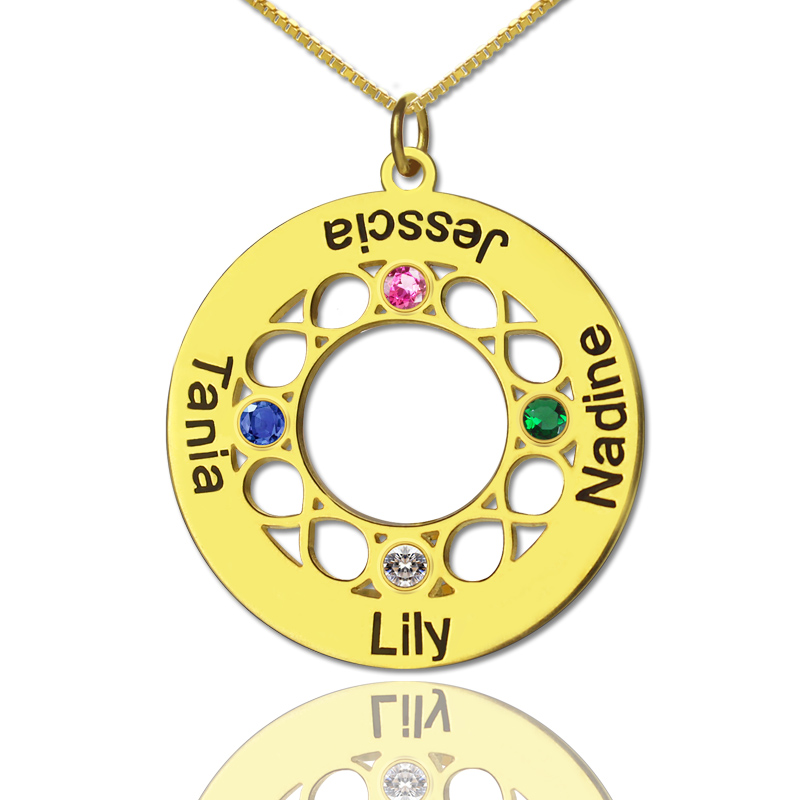 Infinity Birthstone Family Names Necklace - 18CT Gold