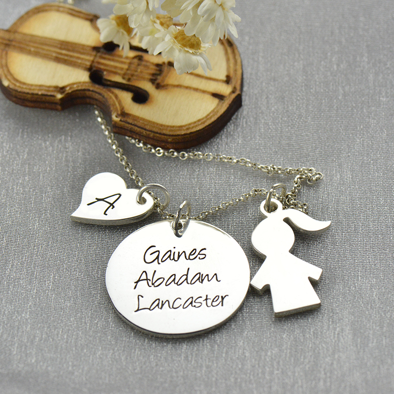 Solid Gold Mother Necklace Gift With Kids Name Charm