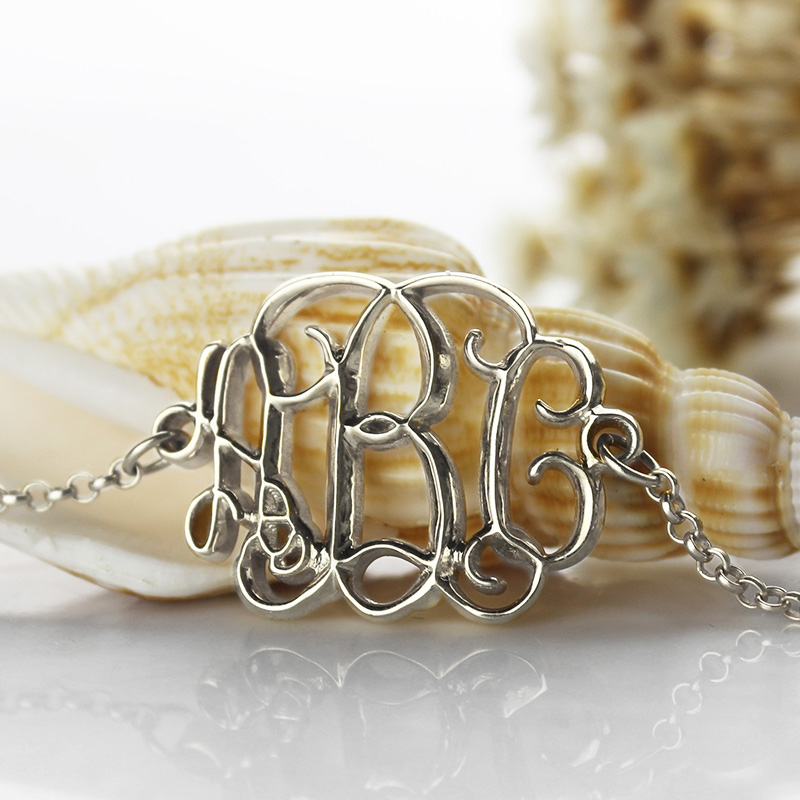 Solid White Gold Celebrity Monogram Initial Bracelet