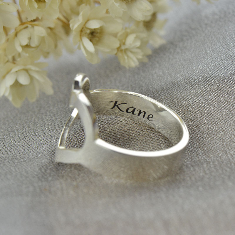 Couple's Name Promise Heart Solid White Gold Ring