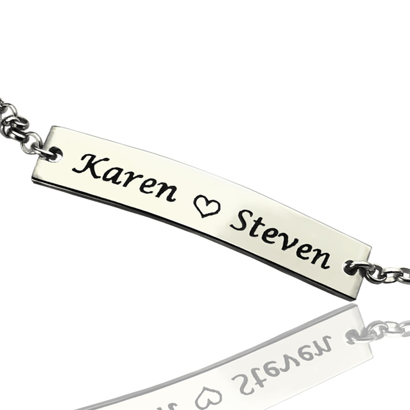 Solid Gold Engraved Name Bar Bracelet For Her