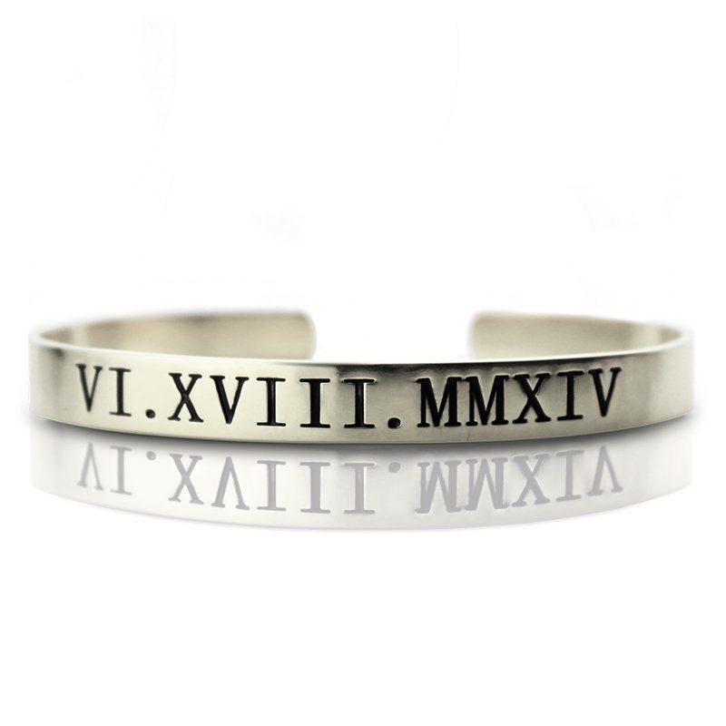 Solid Gold Roman Numeral Date Cuff Bracelet