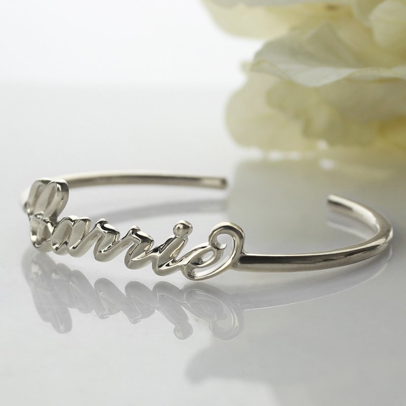 Personalised 18CT White Gold Name Bangle Bracelet