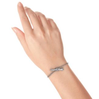 Solid White Gold Double Heart with Arrow and Two Heart Stones Promise Bracelet