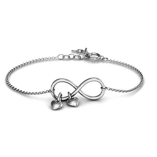 Solid Gold Infinity Promise Bracelet with Two Heart Charms