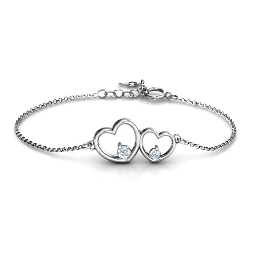 18CT White Gold Double Heart With Two Stones Bracelet