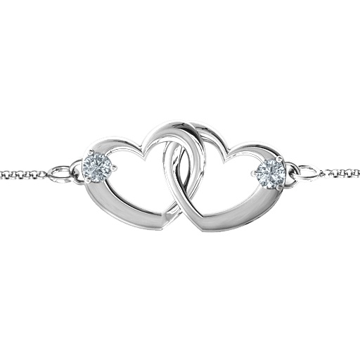 18CT White Gold Interlocking Heart Promise Bracelet with Two Stones