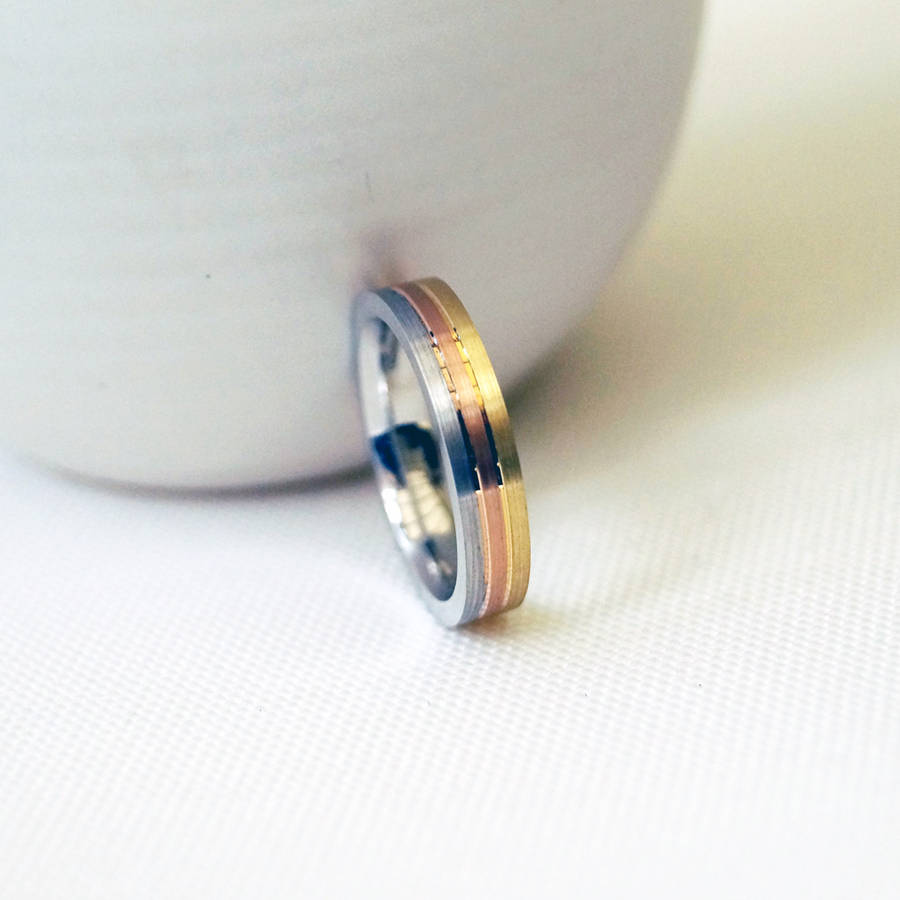 18CT Gold Striped Wedding Ring