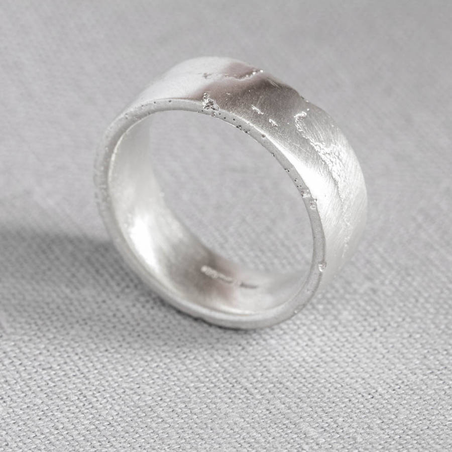 18CT White Gold Flat Sand Cast Wedding Ring