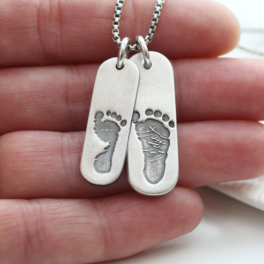 Solid Gold Mens Double Footprint Tag Necklace