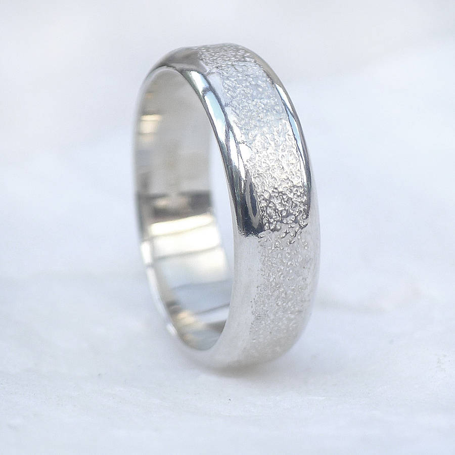 Mens Solid White Gold Ring With Concrete Texture