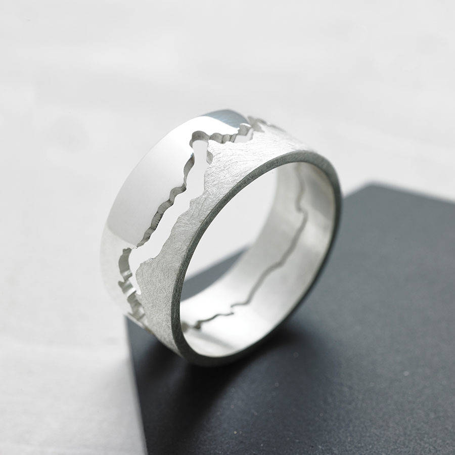 Mens Coastline Map Solid Gold Ring