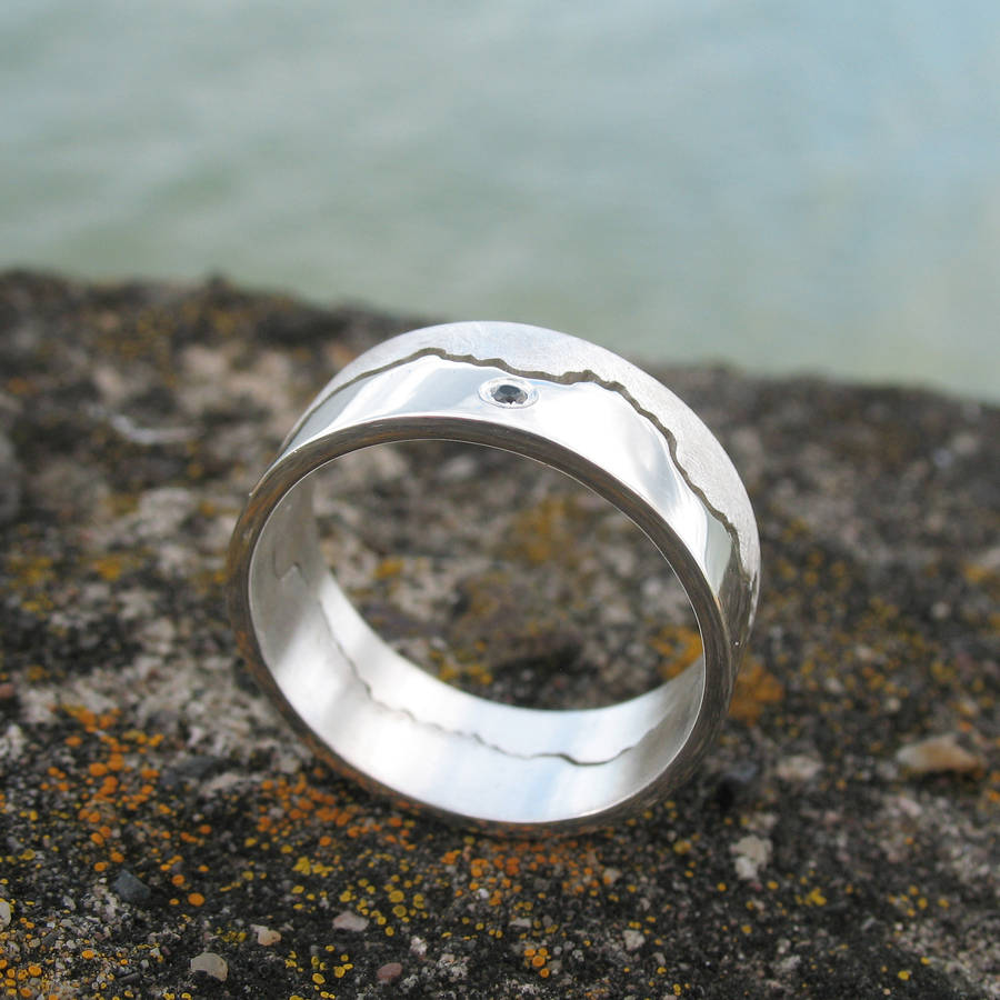 Mens Coastline Map Solid Gold Ring