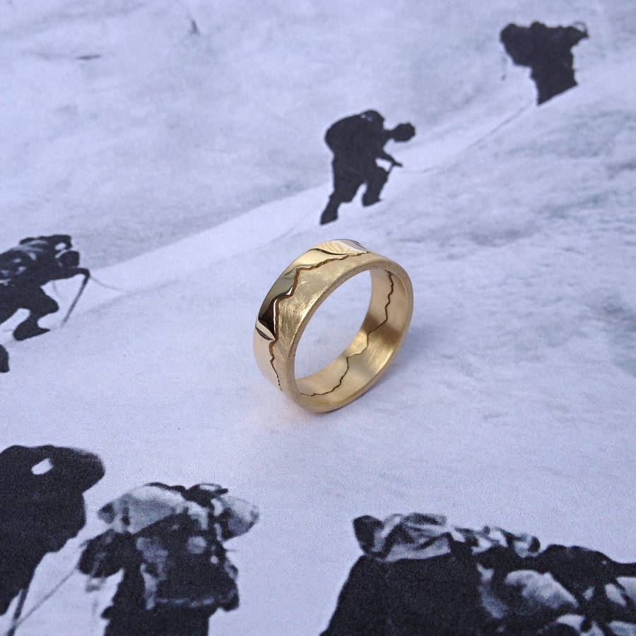 Mountain Landscape Skyline Solid Gold Ring