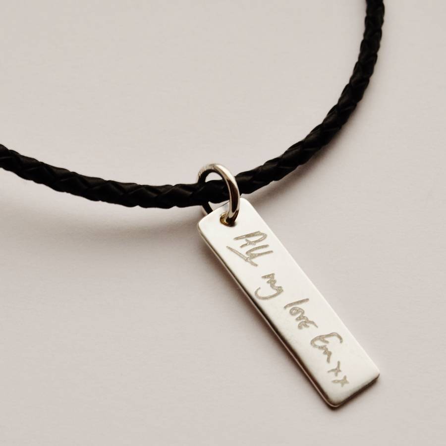Solid Gold Your Handwriting Leather Necklace