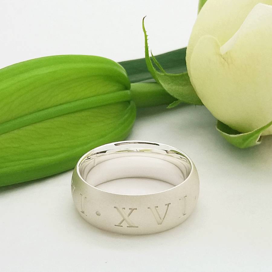 Roman Numeral Solid White Gold Ring